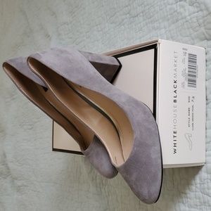 WHBM grey suede heals